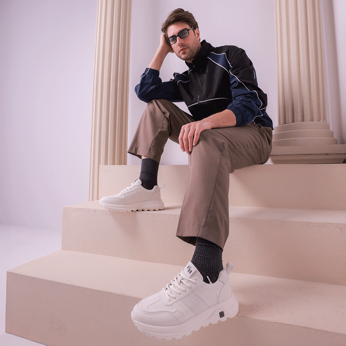 Sneaker ușori bărbați Enzo Bertini albi din piele 3661BP806A