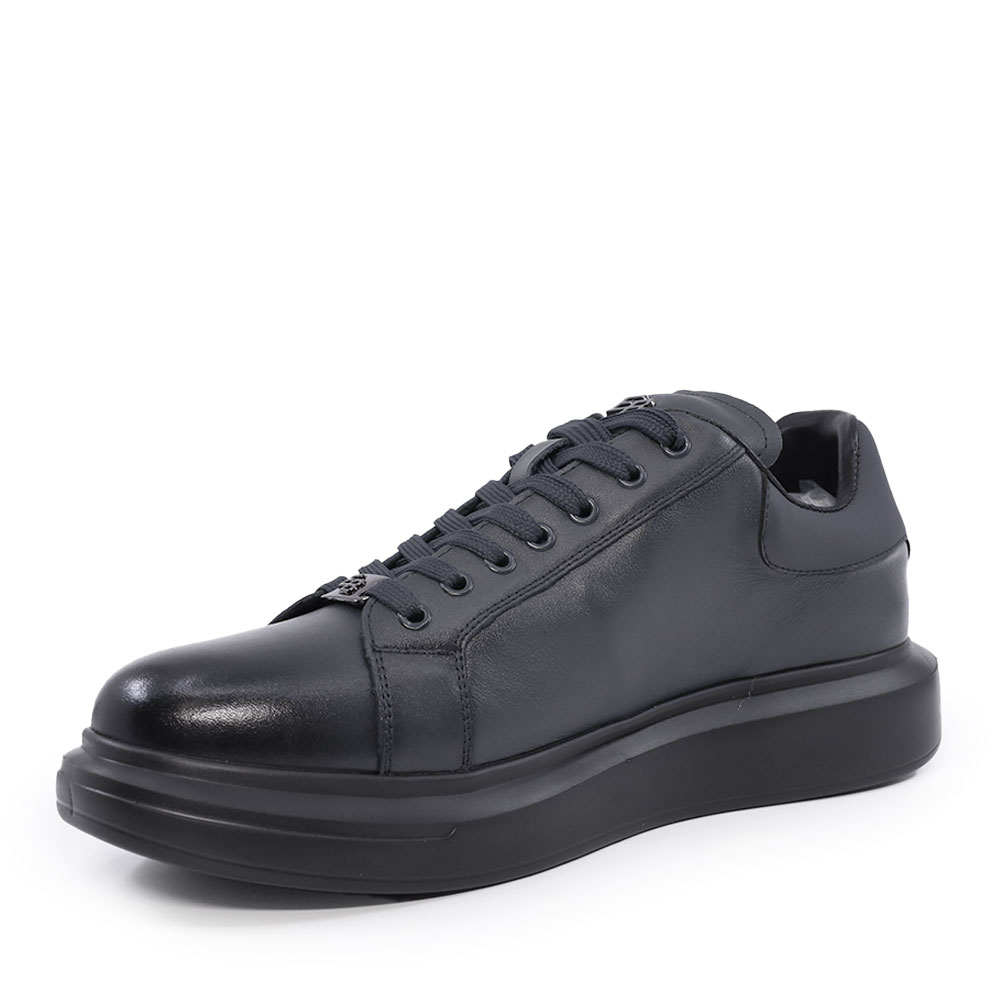 Enzo Bertini men's black genuine leather sneakers with logo 3869BP665N