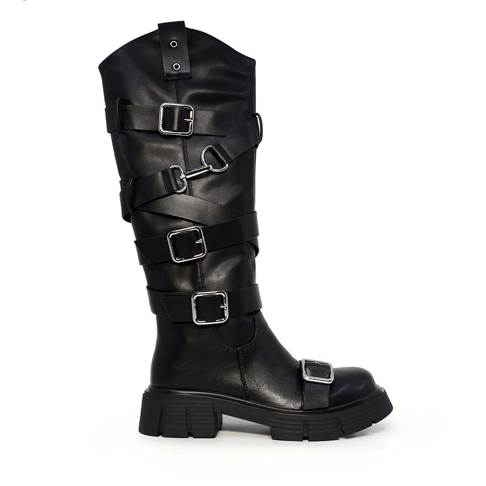Cizme tip biker femei Enzo Bertini negre din piele naturală  cu elemente metalice 2440DC9855N
