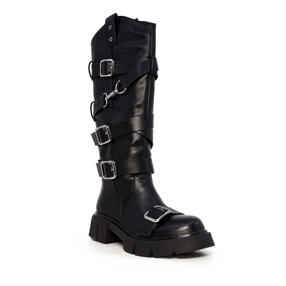 Cizme tip biker femei Enzo Bertini negre din piele naturală  cu elemente metalice 2440DC9855N - 1 | YEO