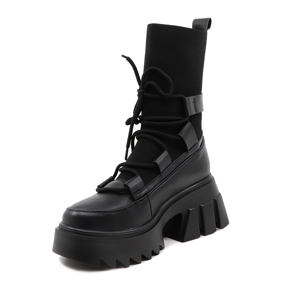Ghete combat femei Enzo Bertini negre din piele și stretch 1122DG2509N