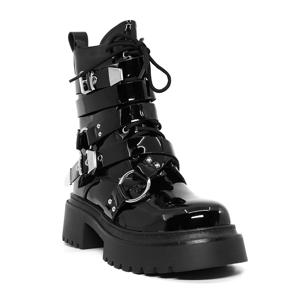 Ghete biker femei Enzo Bertini negre din piele lăcuită 1390DG3100LN - 1 | YEO