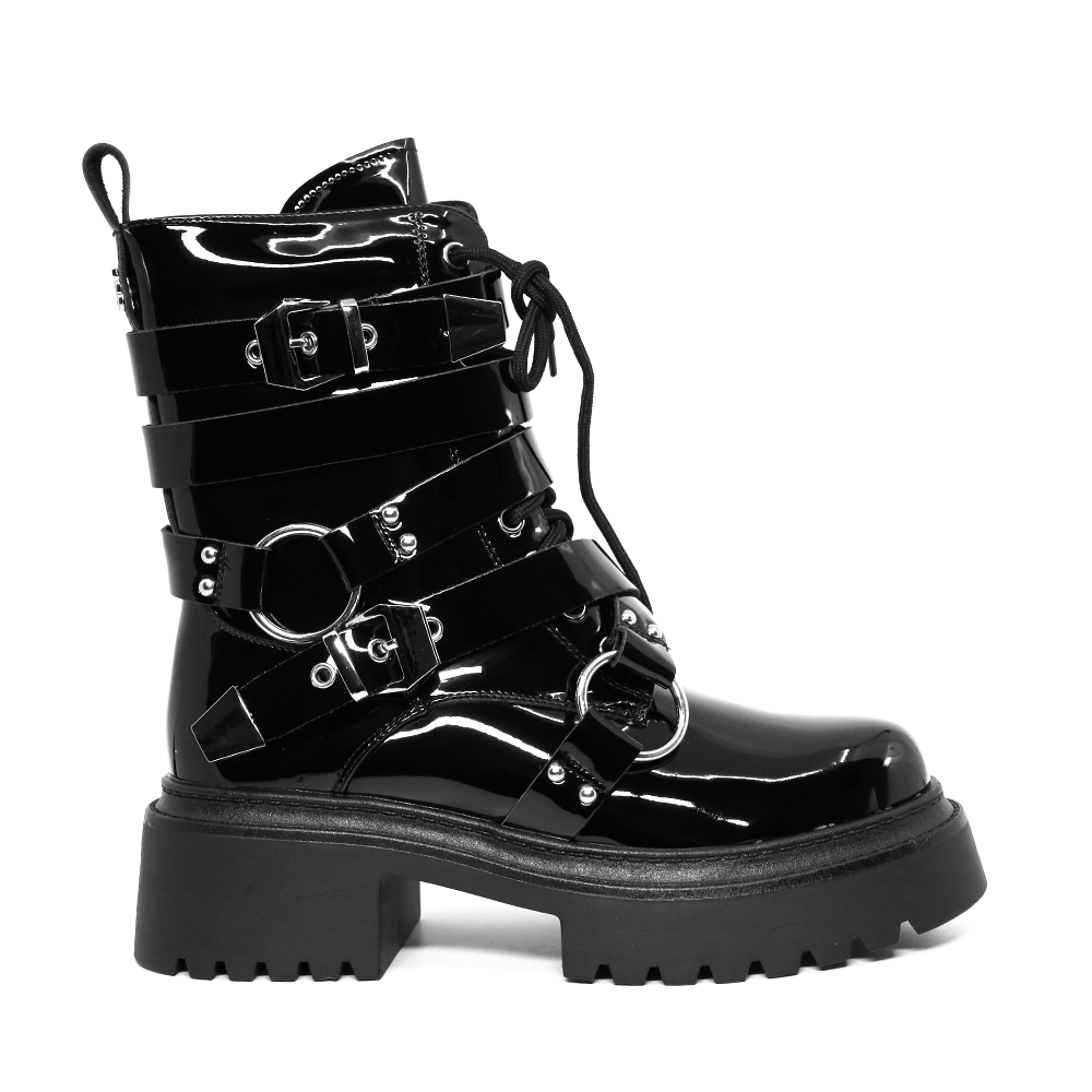 Ghete biker femei Enzo Bertini negre din piele lăcuită 1390DG3100LN