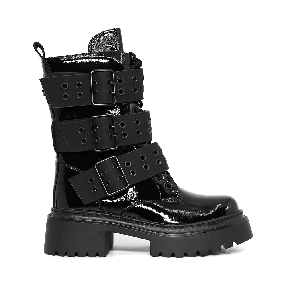 Ghete biker femei Enzo Bertini negre din piele lăcuită 1390DG3200LN