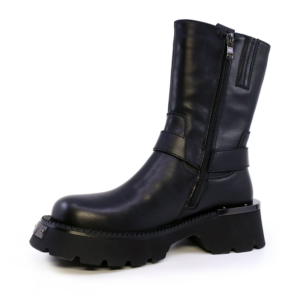 Ghete biker femei Enzo Bertini negre din piele naturală cu elemente decorative  1128DG3983N