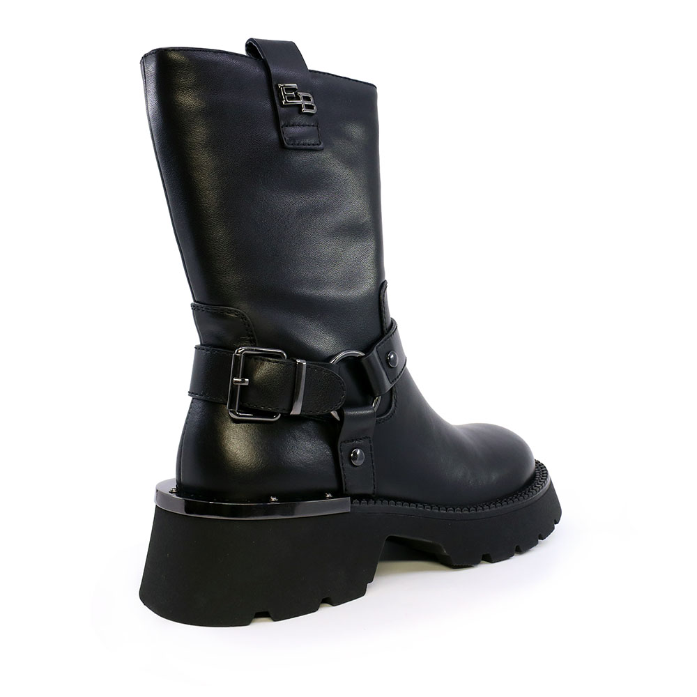 Ghete biker femei Enzo Bertini negre din piele naturală cu elemente decorative  1128DG3983N