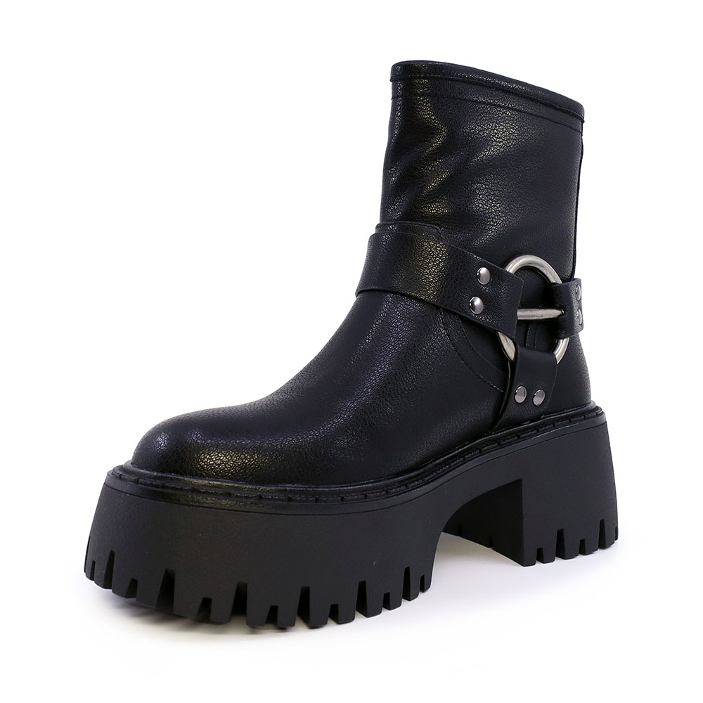 Ghete biker femei Enzo Bertini negre din piele naturală cu elemente decorative  1128DG6264N