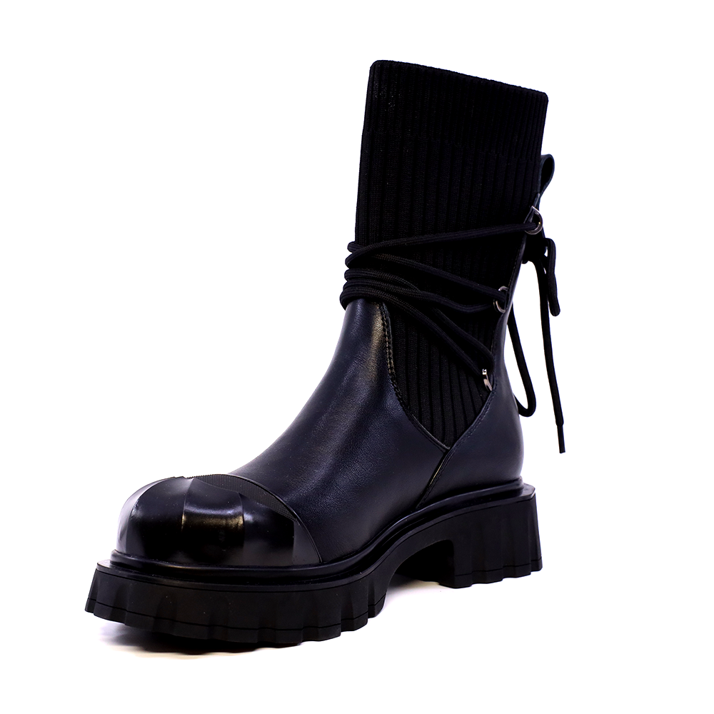 Ghete biker femei Enzo Bertini negre din piele naturală și textil  1392DG9810N