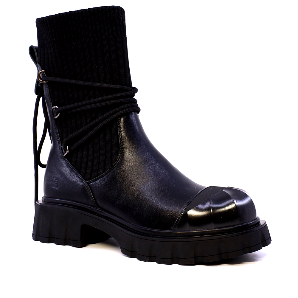 Ghete biker femei Enzo Bertini negre din piele naturală și textil  1392DG9810N