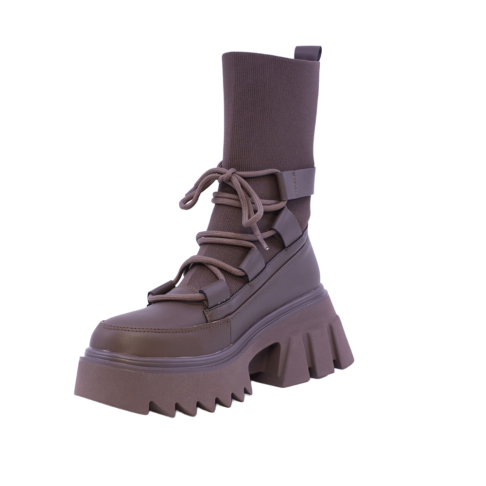 Ghete chunky femei Enzo Bertini maro deschis din piele și textil 1112DG2509MD