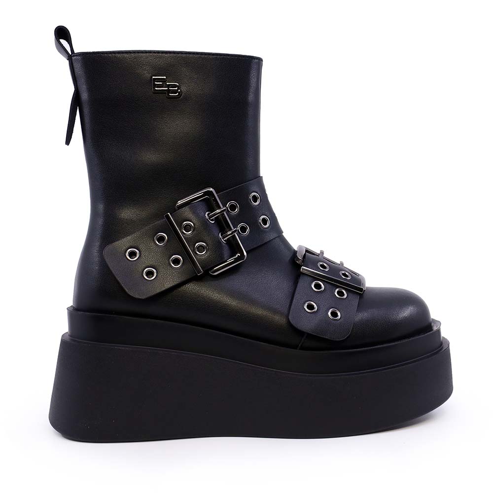 Ghete chunky  femei Enzo Bertini negre din piele   1120DG1381N