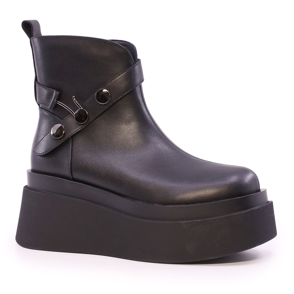 Ghete chunky  femei Enzo Bertini negre din piele   1122DG1389N