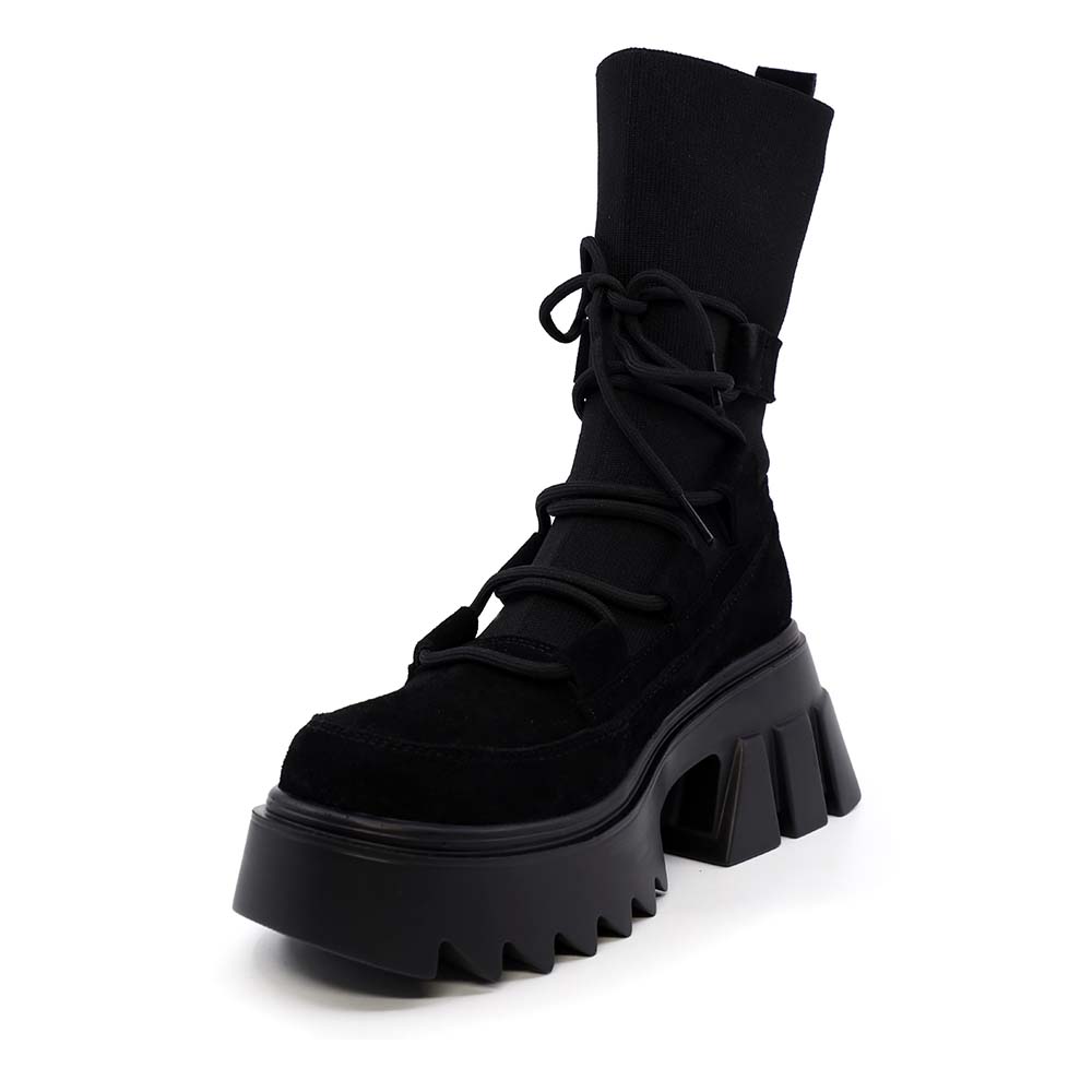 Ghete chunky femei Enzo Bertini negre  din piele întoarsă și textil  1110DG2509VN