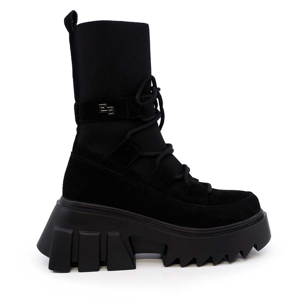 Ghete chunky femei Enzo Bertini negre  din piele întoarsă și textil  1110DG2509VN
