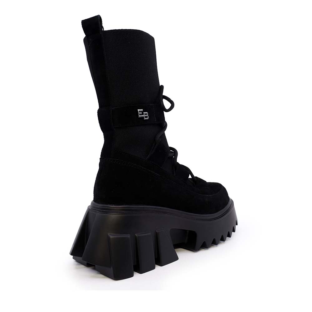 Ghete chunky femei Enzo Bertini negre  din piele întoarsă și textil  1110DG2509VN