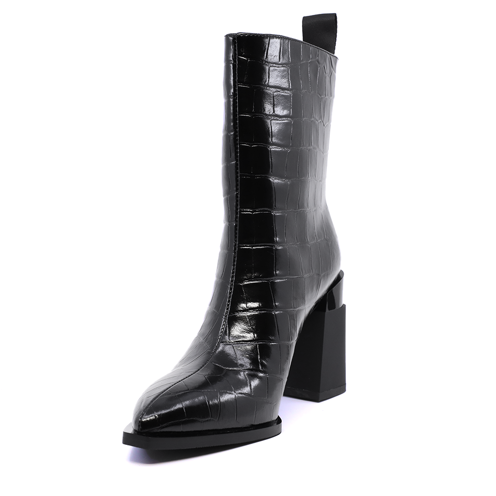 Ghete cu toc evazat femei Enzo Bertini negre din piele  1120DG1097CN