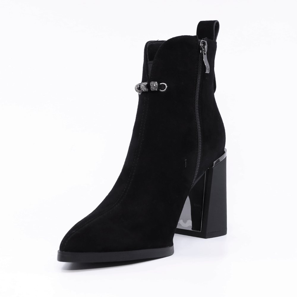 Ghete cu toc  femei Enzo Bertini Premium Collection negre din piele întoarsă 1122DG1151N