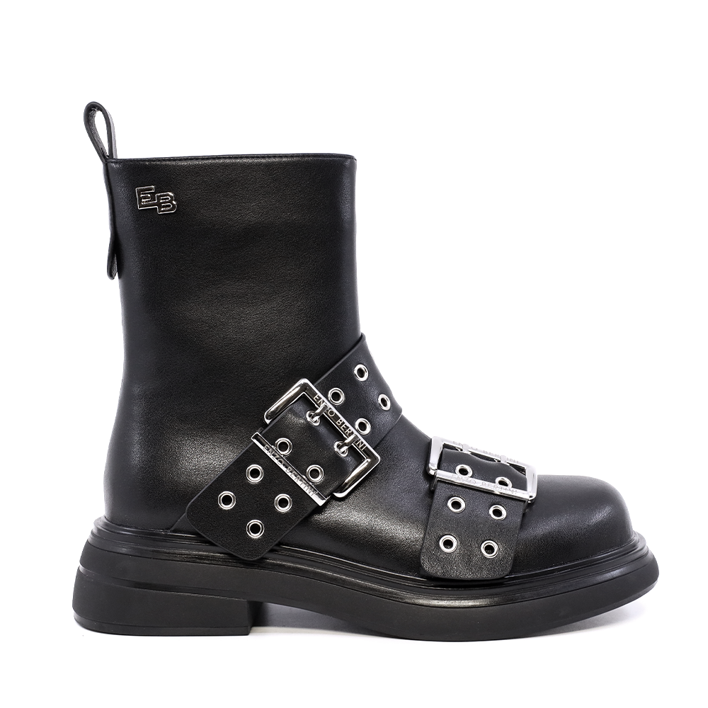 Ghete femei Enzo Bertini negre  din piele naturală cu barete decorative 1110DG1849N