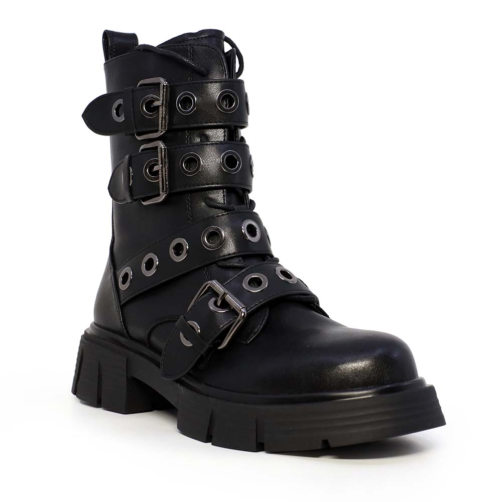 Ghete tip biker femei Enzo Bertini negre din piele naturală  cu elemente metalice 2440DG9856N - 1 | YEO
