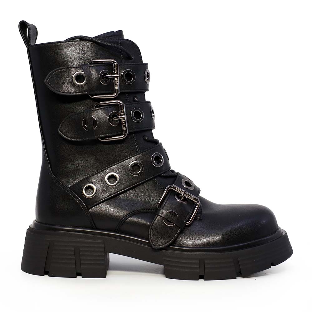 Ghete tip biker femei Enzo Bertini negre din piele naturală  cu elemente metalice 2440DG9856N