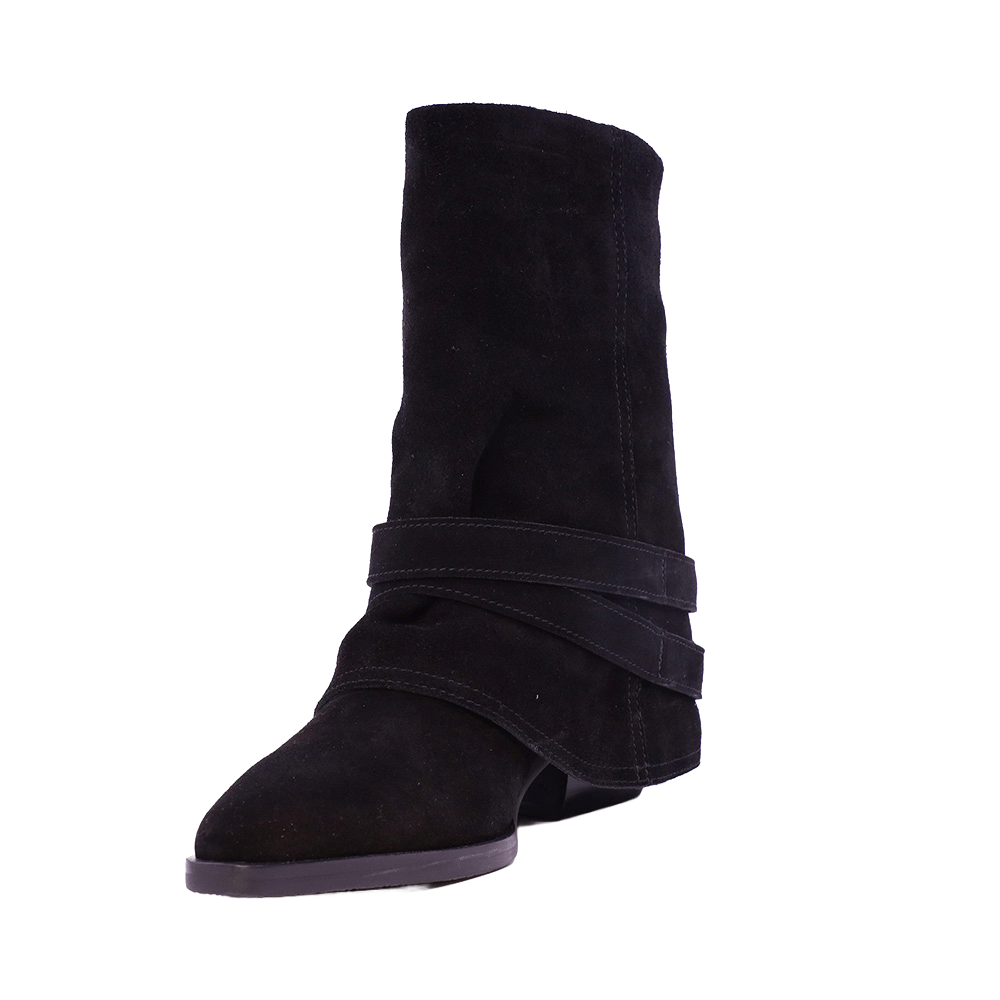 Ghete tip cowboy femei  Enzo Bertini negre din piele  întoarsă cu toc mic 2272DG93283VN