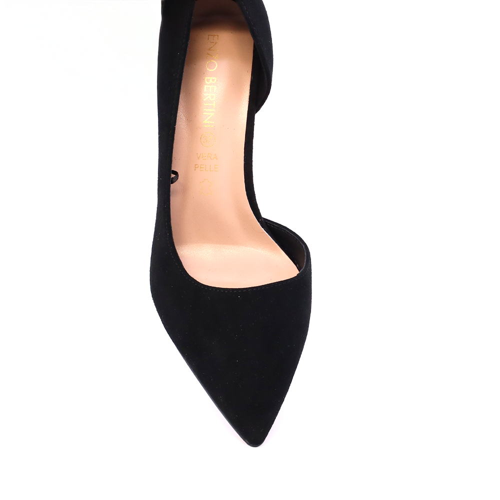 Pantofi stiletto d'orsay femei Enzo Bertini negri din piele întoarsă 1111DD3300VN