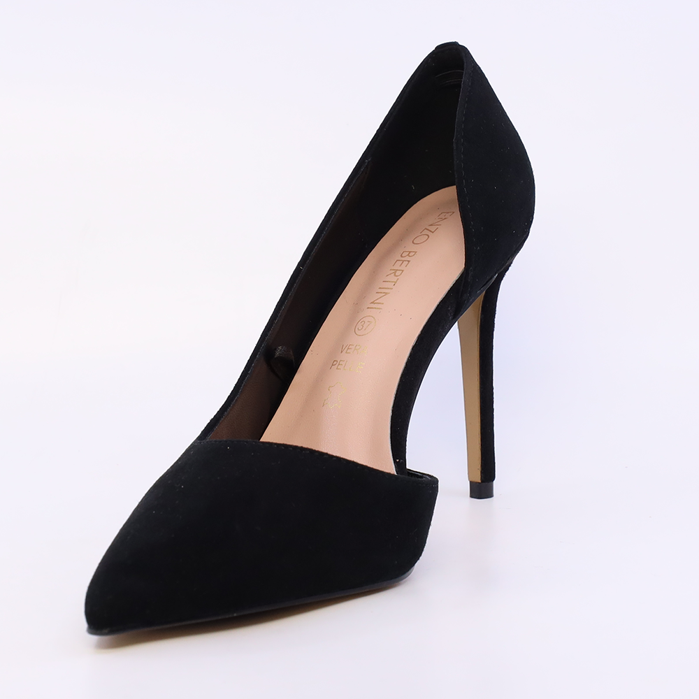 Pantofi stiletto d'orsay femei Enzo Bertini negri din piele întoarsă 1111DD3300VN