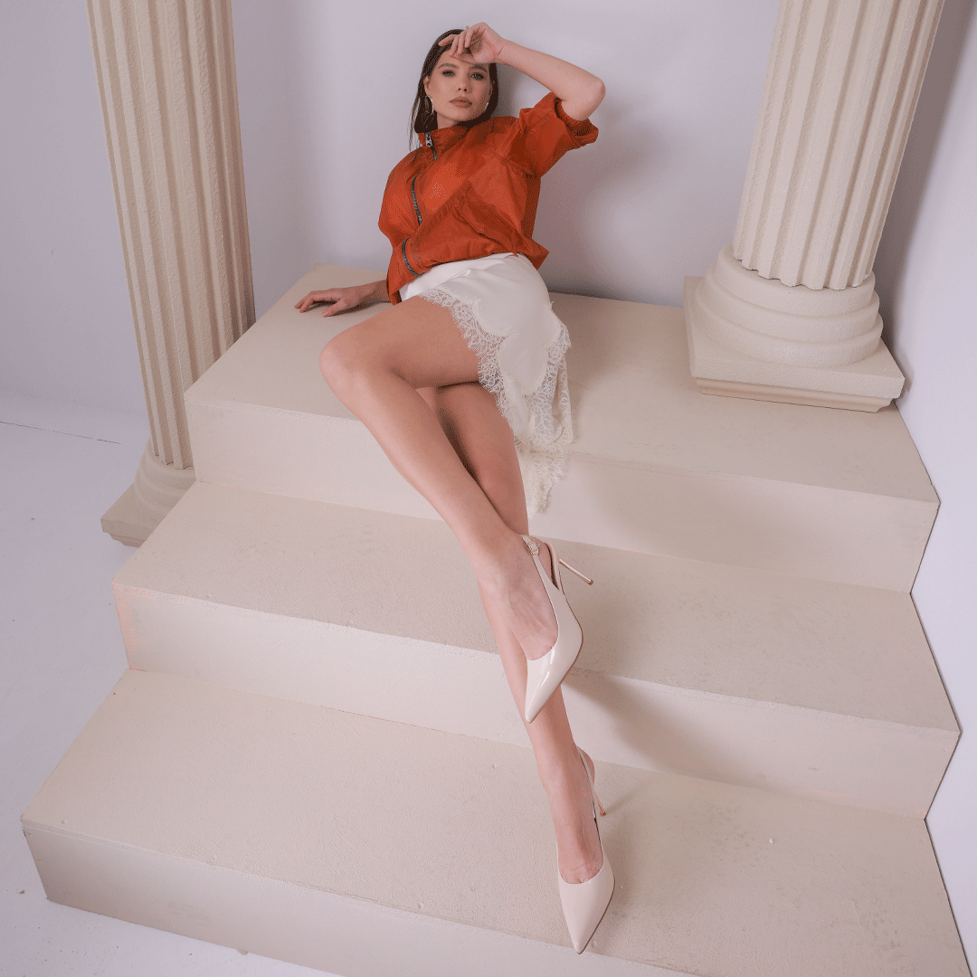 Pantofi stiletto slingback femei Enzo Bertini Premium Collection bej din piele lăcuită 1121DD7510LBE - imagine 2