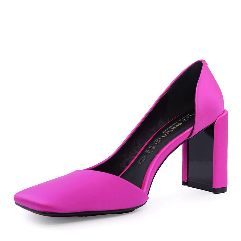 Pantofi tip d'orsay femei Enzo Bertini fuchsia din mătase cu toc gros 1627DD1388FU