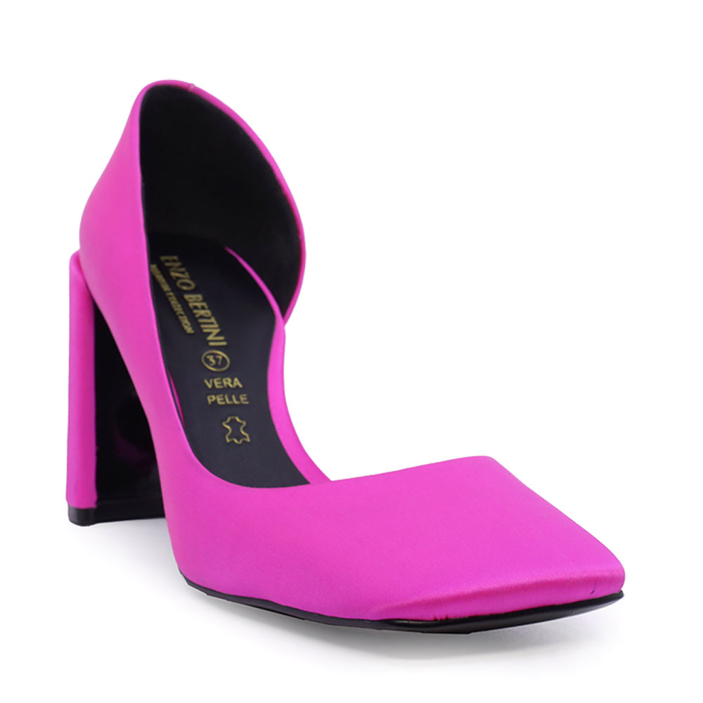 Pantofi tip d'orsay femei Enzo Bertini fuchsia din mătase cu toc gros 1627DD1388FU
