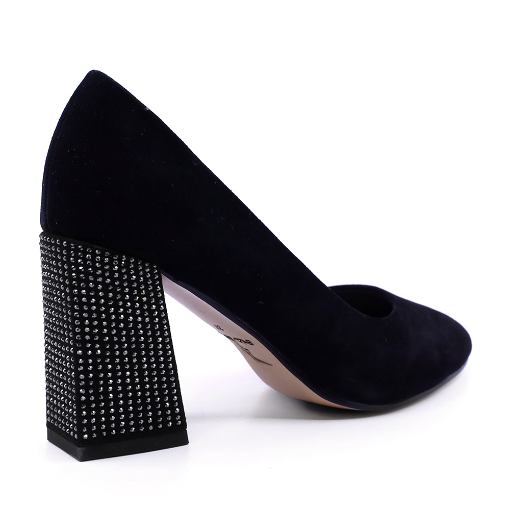 Pantofi cu toc decorat femei Enzo Bertini negri din piele întoarsă 1390DP4100VN