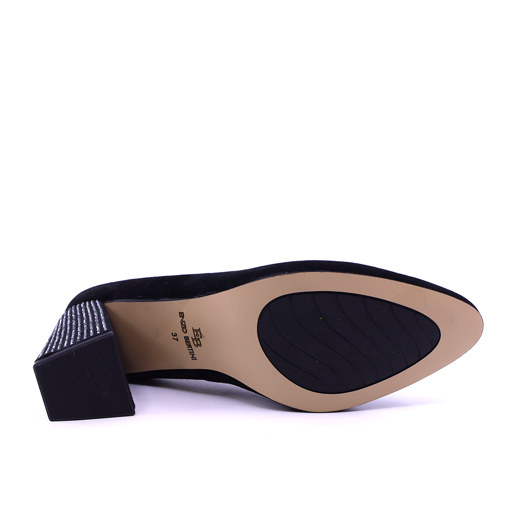 Pantofi cu toc decorat femei Enzo Bertini negri din piele întoarsă 1390DP4100VN