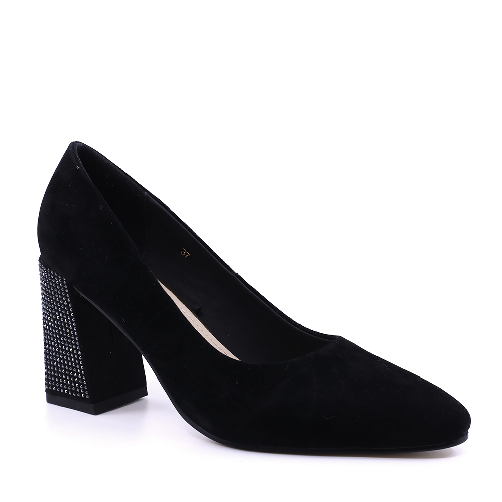 Pantofi cu toc decoart femei Enzo Bertini negri din piele întoarsă 1390DP4100VN - 1 | YEO