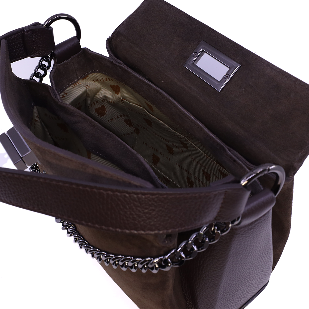 Poșetă satchel femei Enzo Bertini maro din piele întoarsă 154POSP3401VM