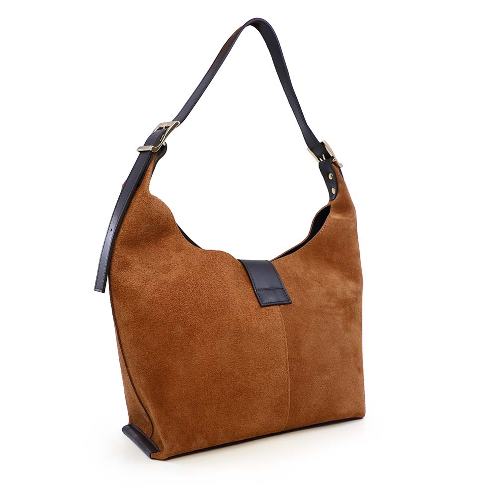 Poșetă femei Enzo Bertini cognac din piele întoarsă și piele 154POSP3609CO