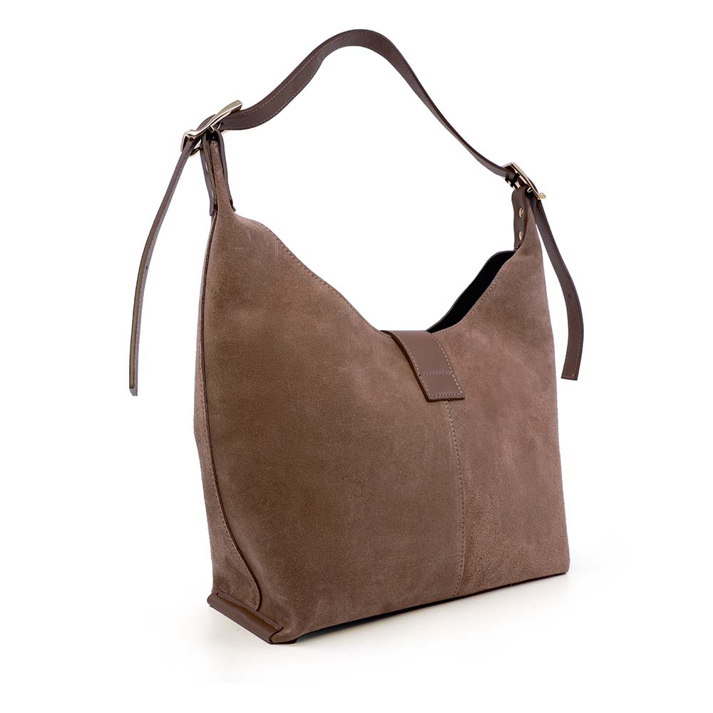 Poșetă femei Enzo Bertini taupe din piele întoarsă și piele 154POSP3609TA