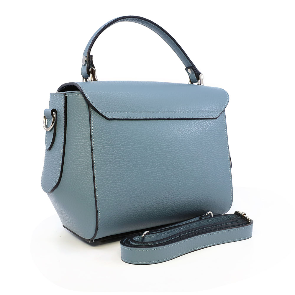 Poșetă satchel femei Enzo Bertini albastră din piele naturală cu logo 154POSP3371AZ - imagine 2