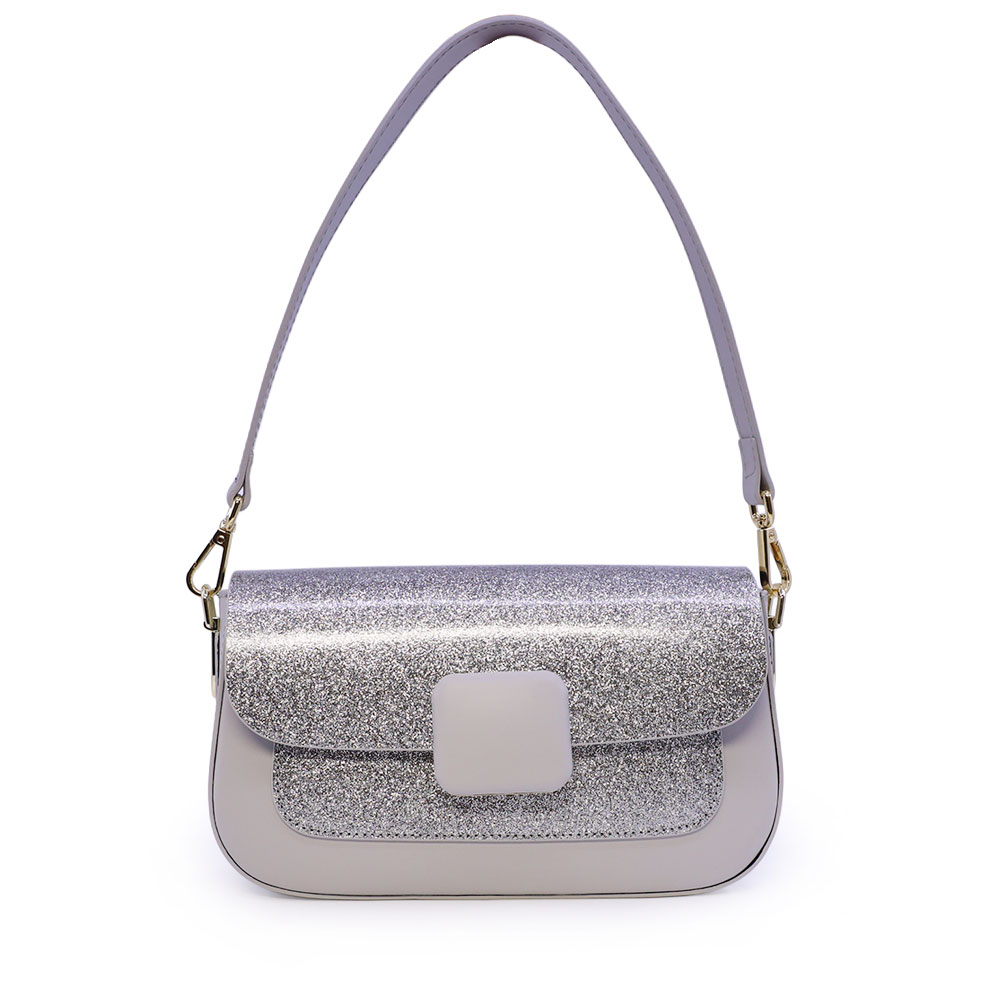 Poseta satchel femei Enzo Bertini argintie din piele 154POSP3739GAG