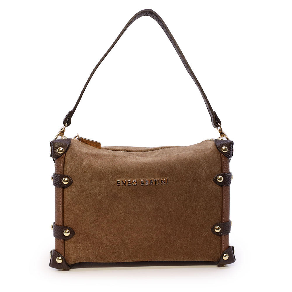 Poșetă satchel femei Enzo Bertini taupe din piele întoarsă 154POSP3656VTA
