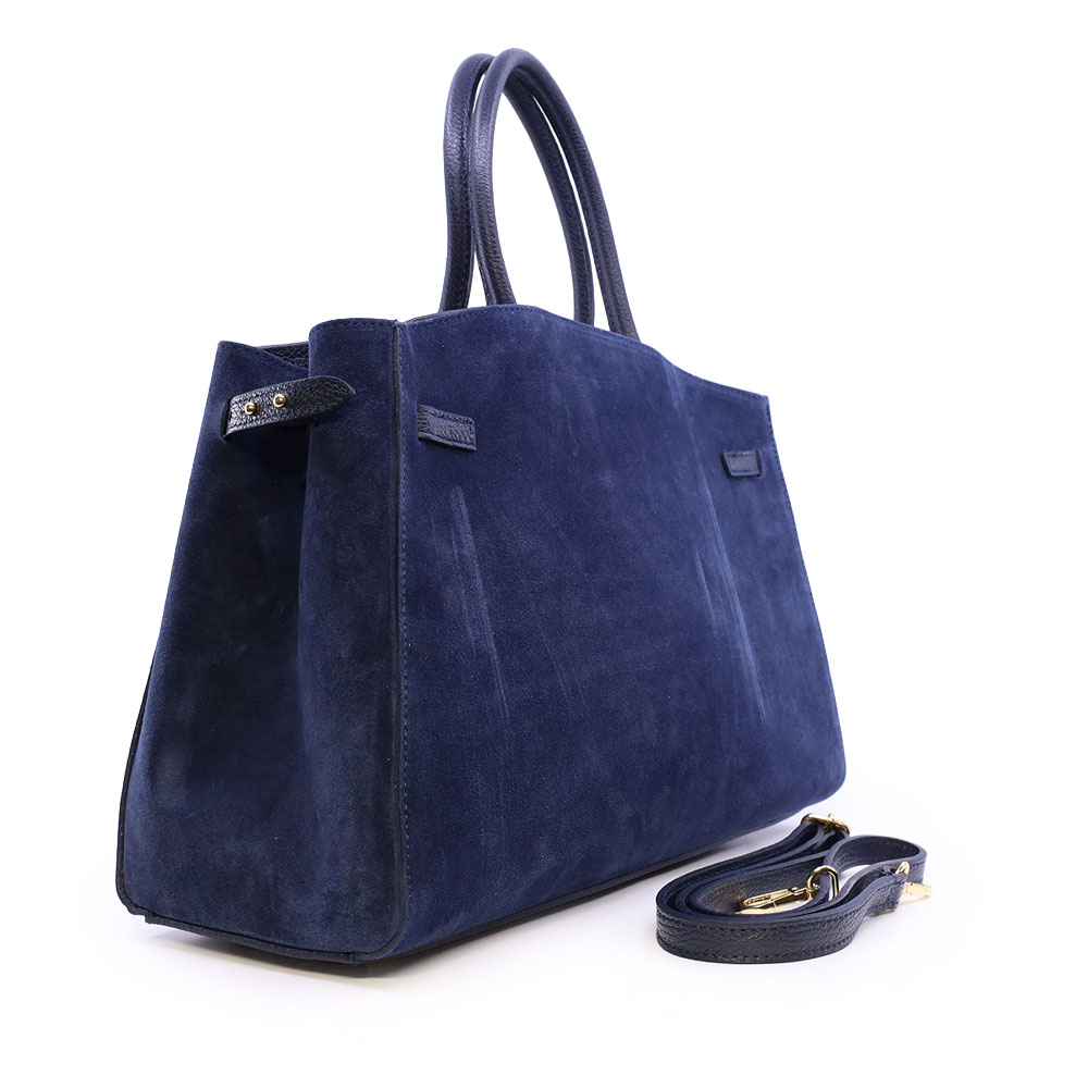 Poșetă tote femei Enzo Bertini bleumarin din piele întoarsă 154posp3588vbl