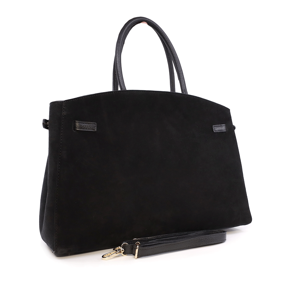 Poșetă tote femei Enzo Bertini neagră din piele întoarsă 154POSP3588VN