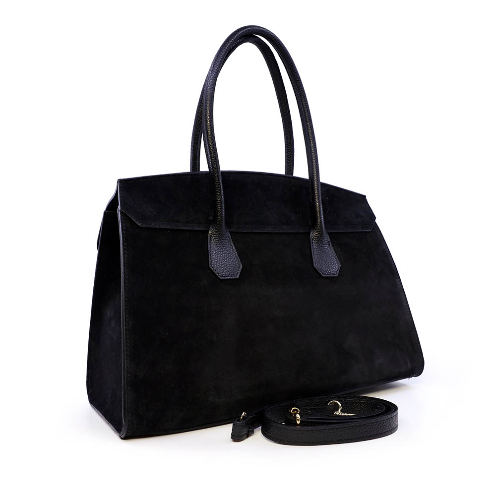 Poșetă tote femei Enzo Bertini neagră din piele întoarsă 154POSP3661VTDM - imagine 2