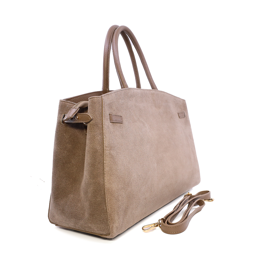 Poșetă tote femei Enzo Bertini taupe din piele întoarsă 154POSP3588VTA