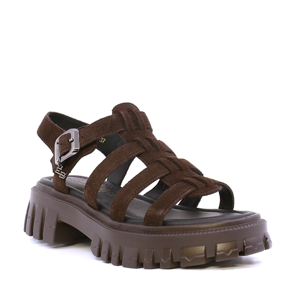 Sandale chunky femei Enzo Bertini maro din piele întoarsă 1391DS8972VM