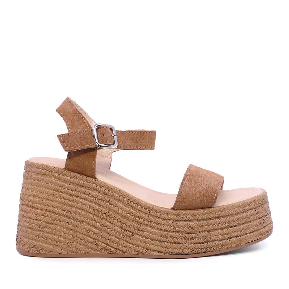 Sandale cu platformă femei Enzo Bertini maro cognac din piele întoarsă 1391DS8100VCO