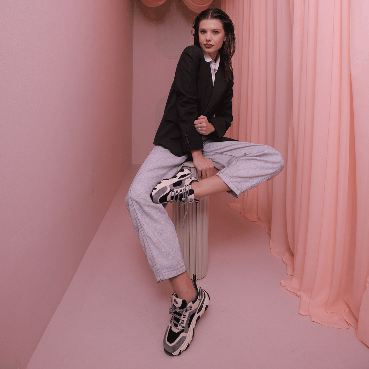 Sneaker femei Enzo Bertini gri din piele și piele întoarsă 1391DP1610VGR - imagine 2