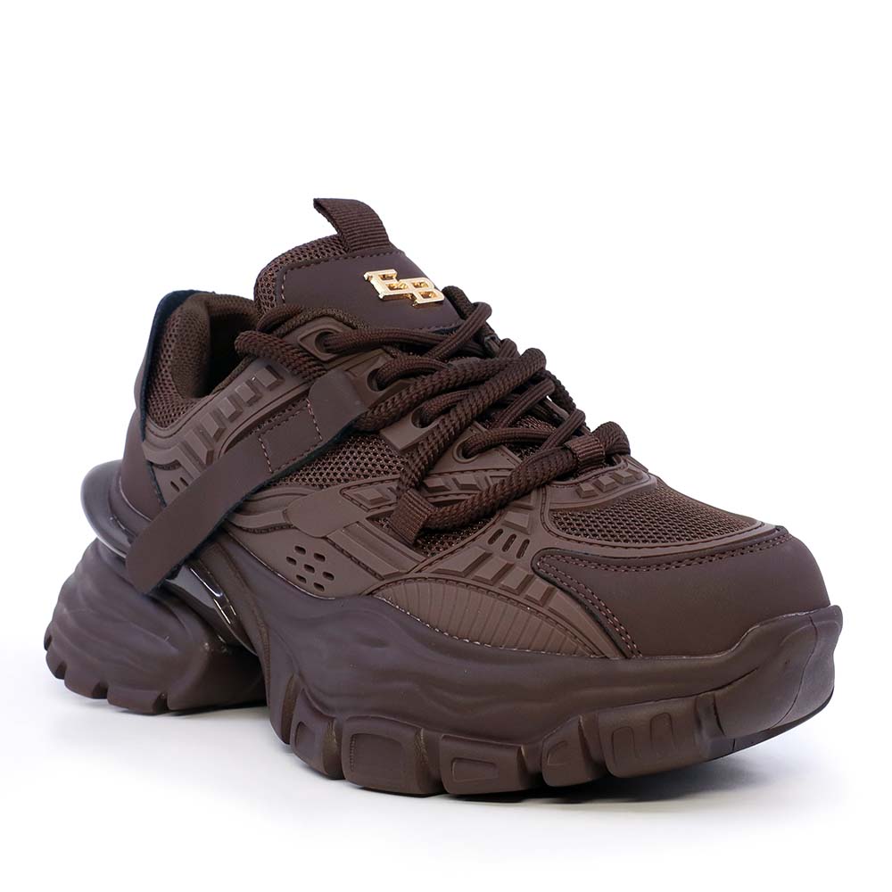Sneakers chunky femei Enzo Bertini maro din piele și textil 3862DP181M