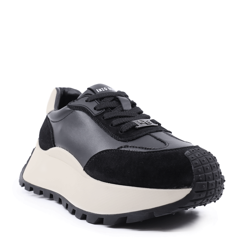 Sneakers femei Enzo Bertini negri din piele naturală și piele întoarsă 3860dp030n