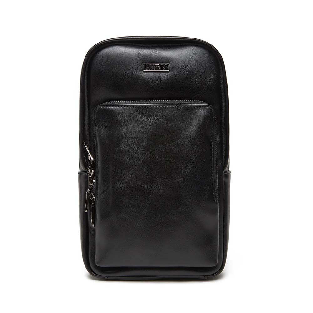Geantă crossbody bărbați Guess neagră cu logo metalic 920BGEAHMBOCAP5326N