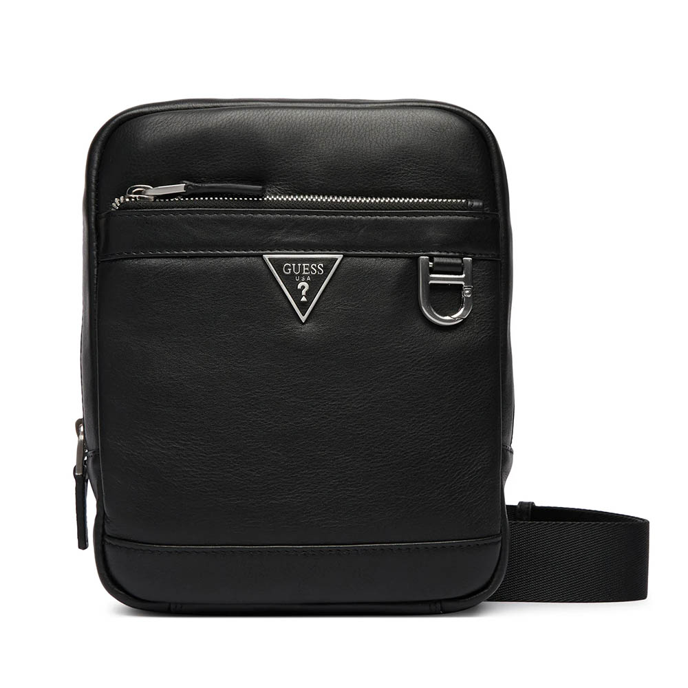 Geantă crossbody bărbați Guess Monaco neagră din piele  921BGEAHMMOSEP6159N